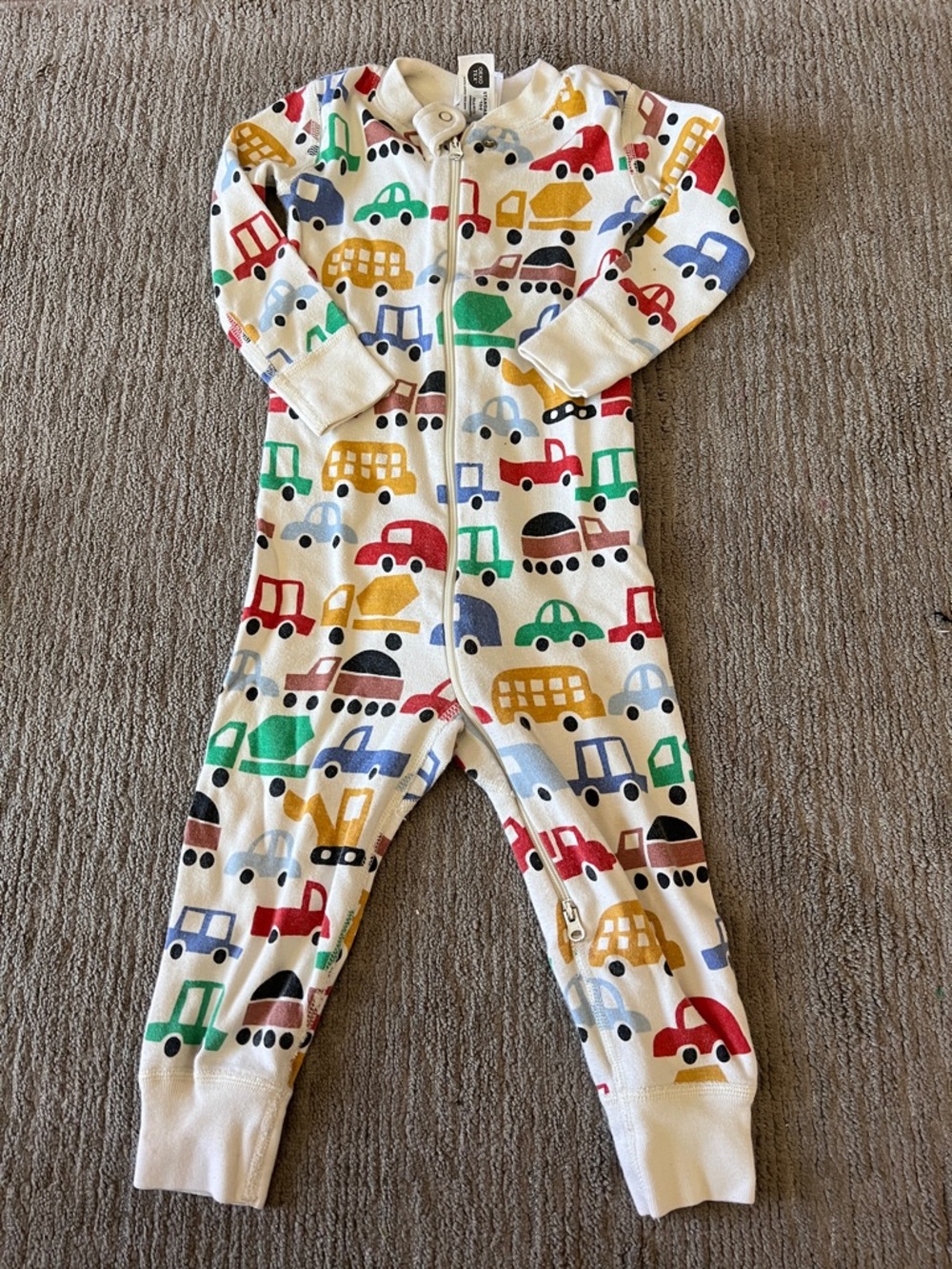 Hanna Andersson White Footie with Multicolor Cars, 2T